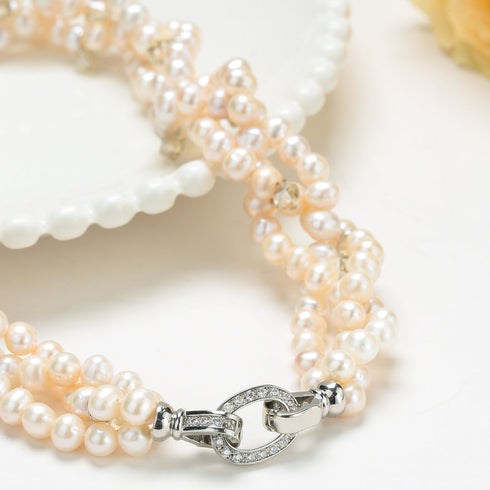 Triple-Layer Handcrafted Pearl Crystal Necklace - House Of Pearls