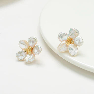 Keshi Pearl Flower Petal Earrings