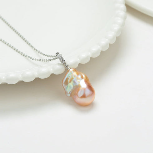 Large Pink Baroque Pearl Pendant Necklace - House Of Pearls
