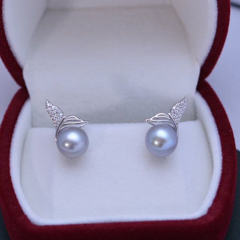 Mermaid Pearl Stud Earrings - Sterling Silver
