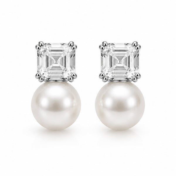 White Cube Pearl Stud Earrings