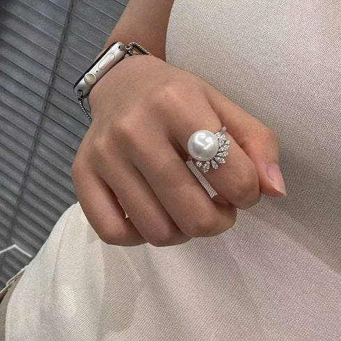 Radiant Halo Pearl Ring - Sterling Silver/ Gold Vermeil