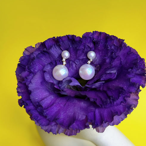 Elegant Dual Pearl Zirconia Stud Earrings - Gold Vermeil