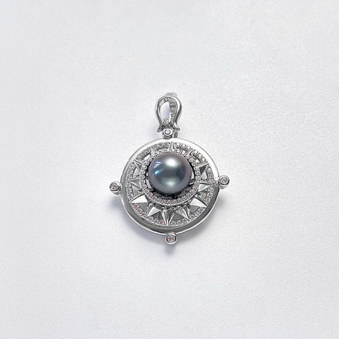 Tahitian Pearl Sun Compass Pendant Necklace – Sterling Silver