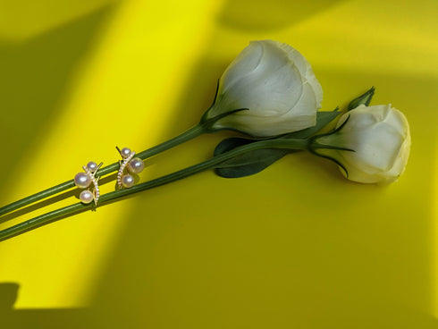 Tree Branch Pearl Zironia Earrings - 18K Gold Vermeil