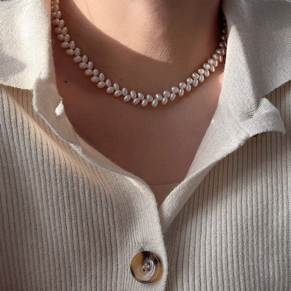Wheat Rice Baroque Pearl Necklace – Sterling Silver