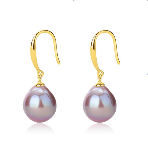 Classic Hook Purple Baroque Pearl Earrings - House Of Pearls