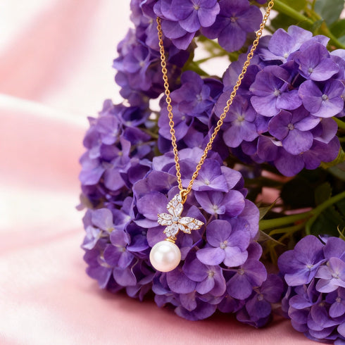 Butterfly Pearl Pendant Necklace – Gold Vermeil, Elegant & Modern