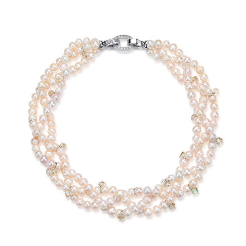 Triple-Layer Handcrafted Pearl Crystal Necklace - House Of Pearls