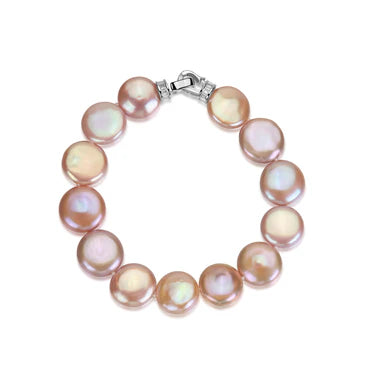 Pink Coin Pearl Bracelet with Cubic Zirconia Clasp