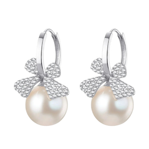 Bow Pearl Zirconia Earrings