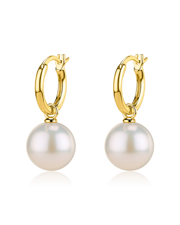 Power Edison Pearl Gold Hoop Earrings - White/ Purple Pearls with Versatile Design