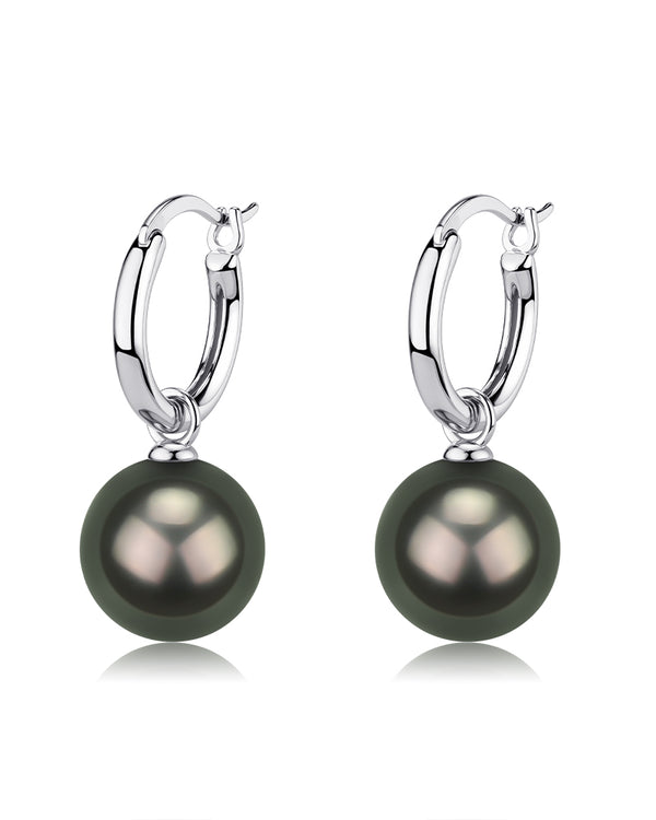 Classic Hoop Tahitian Pearl Earrings - Sterling Silver / Gold Vermeil