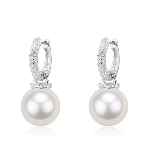 11-12mm Freshwater Pearl & Kate CZ Hoop Earrings - House Of Pearls