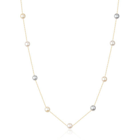 5-6mm Silver & White Pearls Tincup Necklace - May-Lynn Jewelry