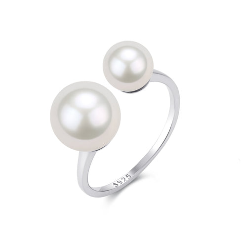 Dual Pearls Open Ring - Elegance & Timeless Beauty