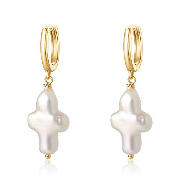 Cross Pearl Hoop Earrings - May-Lynn Jewelry