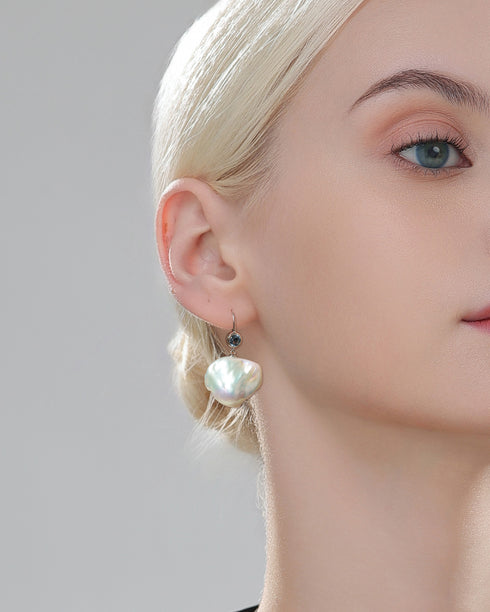 Kyanite Chic Baroque Pearl Hook Earrings