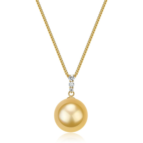 Triple Accent Golden South Sea Pearl 18K Gold Pendant Necklace