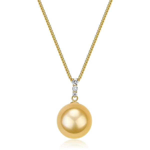 Triple Accent Golden South Sea Pearl 18K Gold Pendant Necklace