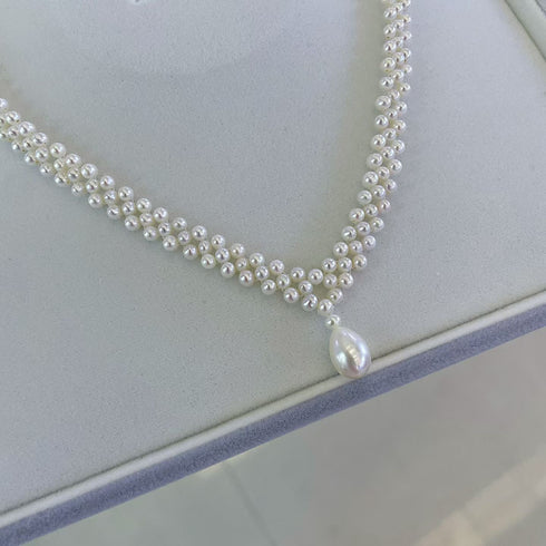 Teardrop of Stars Layered Pearl Necklace – Elegant Handwoven Design