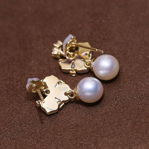 8-9mm Mother Of Pearls Floral Pearl Earrings - May-Lynn