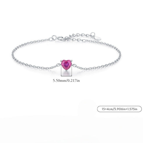Pink Heart Zirconia Bracelet - Sterling Silver