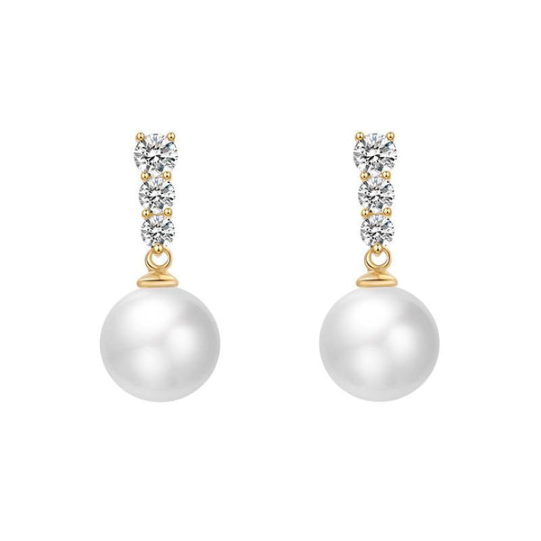 Radiant Zirconia Line Pearl Drop Earrings