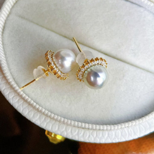 Sunflower Akoya Pearl Stud Earrings – 18K Gold Vermeil / Sterling Silver