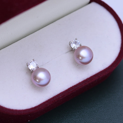 Sasha Button Freshwater Pearl Stud Earrings Different Colors - May-Lynn