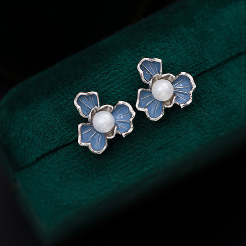 7-7.5mm Blue Floral Pearl Earrings - House Of Pearls