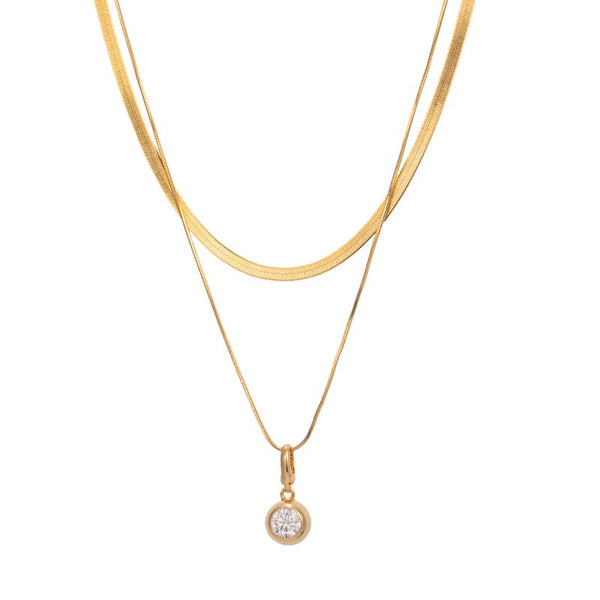 Layered 1ct Round Moissanite Pendant Necklace - Gold / Silver