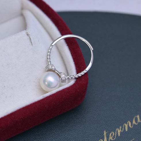 Twisted Band Freshwater Pearl Adjustable Ring – Sterling Silver