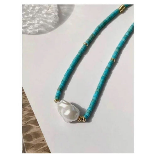 Large Baroque Pearl Turquoise Necklace