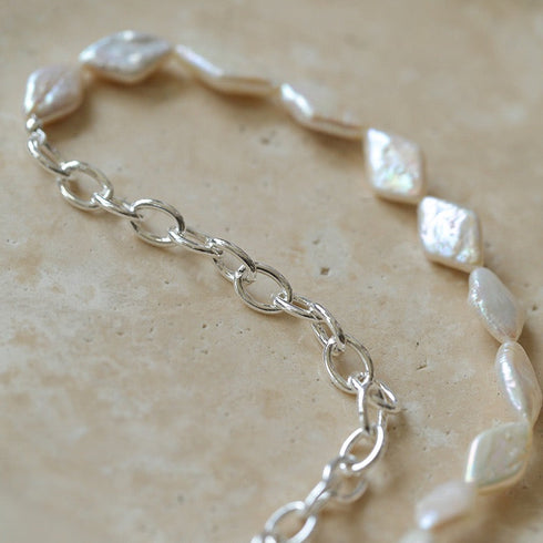 Rhombic Freshwater Baroque Pearl Gold Chain Necklace – Gold Plated