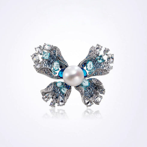 Blue Butterfly Pearl Brooch