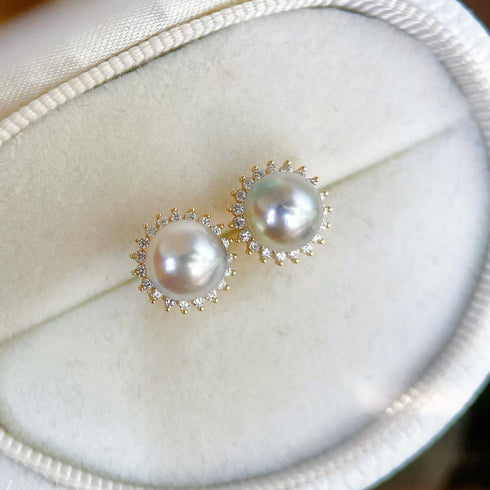 Sunflower Akoya Pearl Stud Earrings – 18K Gold Vermeil / Sterling Silver
