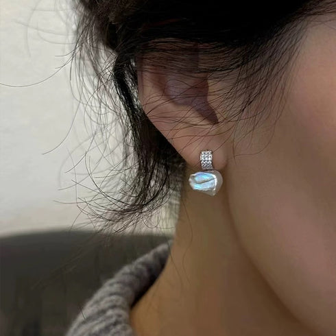 Cube Zirconia Baroque Pearl Stud Earrings