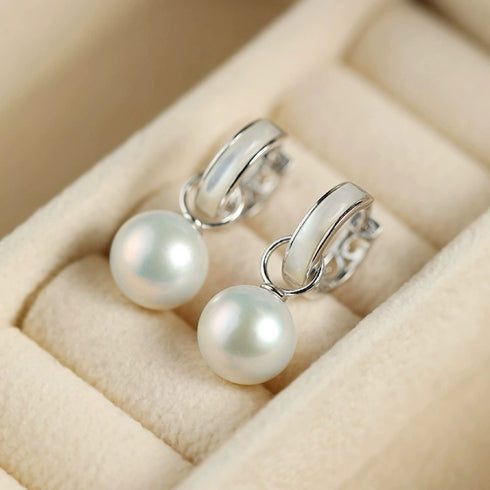 Pearl Drop Shell Hoop Earrings - Sterling Silver