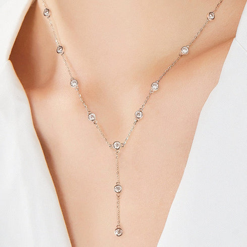 Sparkling Bubble Y Shaped Moissanite Necklace