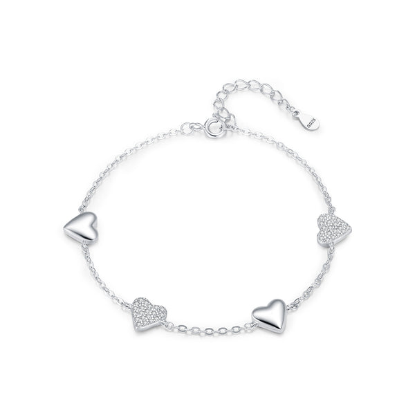 Graceful Zirconia Heart Silver Bracelet - Sterling Silver