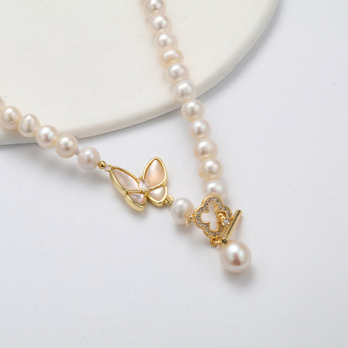 Butterfly Pearl Pendant Charm Necklace - Elegant and Romantic Everyday Jewelry
