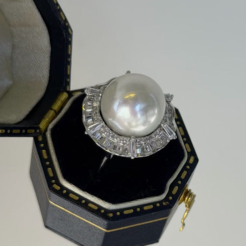 Luxury Zirconia Halo Pearl Open Ring – Sterling Silver