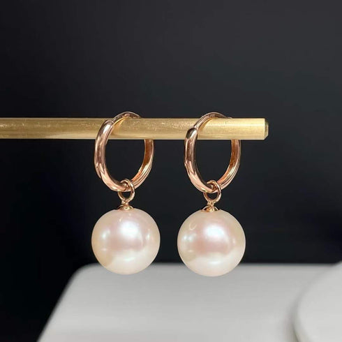 Power Edison Pearl Gold Hoop Earrings - White/ Purple Pearls with Versatile Design