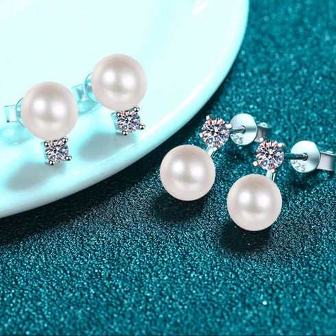Classic Kate Pearl Moissanite Stud Earrings