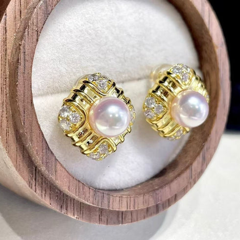 Akoya Pearl Square Stud Earrings – 18K Gold Vermeil / Sterling Silver