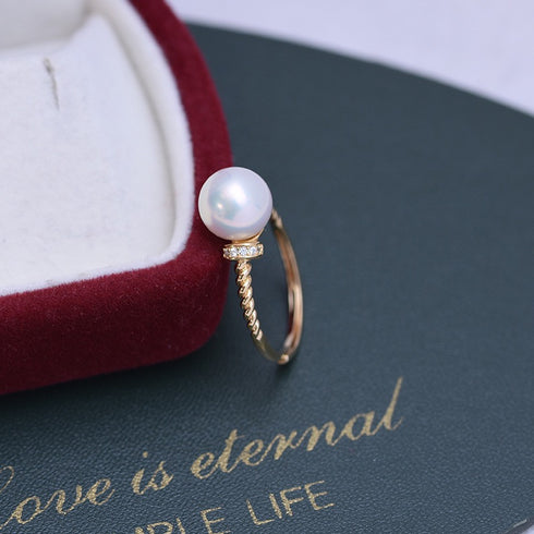 Twisted Band Freshwater Pearl Adjustable Ring – Sterling Silver