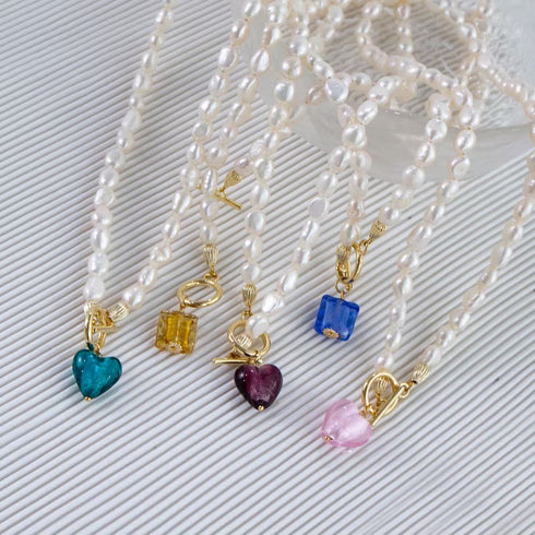 Colorful Heart & Square Pendant Baroque Pearl Necklace
