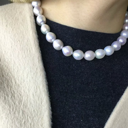 12-13mm White Bold Large Baroque Freshwater Pearl Necklace