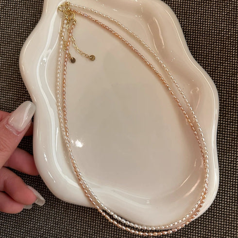 Mini Baroque Rice Pearl Bracelet and Necklace Set – Gold Vermeil